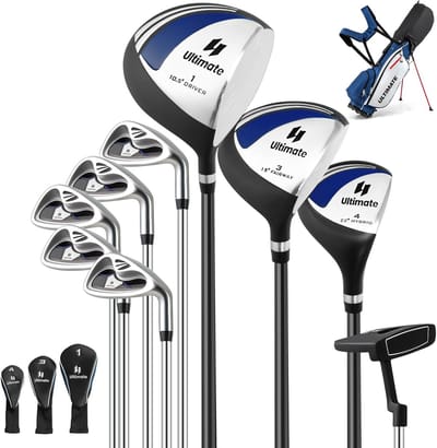 COSTWAY Complete golfclubset voor heren, 9/11-delige set golfclubs rechtshandig met regenhoes, golfset met 1 driver en 3 fairway & 4 hybride & 6/7/8/9/P ijzer & putter