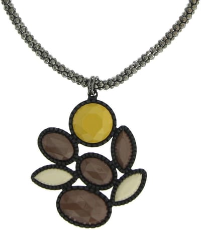Behave® Korte Ketting - Popcorn Schakel met Gele en Bruine Hanger - Nikkelvrij