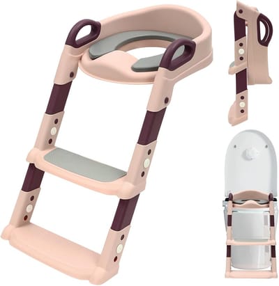 Kinder Toiletbril met Trap - Zindelijkheidstrainer Zadel - Zelfstandig Zindelijk Worden - Verstelbare Anti-spatrand - 20 x 54 cm Opgevouwen