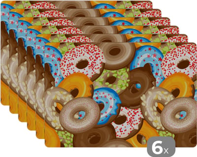 Placemat - Placemats kunststof - Donuts - Patronen - Sterren - 45x30 cm - 6 stuks - Hittebestendig - Anti-Slip - Onderlegger - Afneembaar