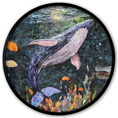 Poster in lijst Rond - Fotolijst 40x40 cm - Posters - Mozaïek - Walvis - Koraal - Water - Ronde posterlijst zwart - Decoratie - Wanddecoratie woonkamer - Muurdecoratie slaapkamer