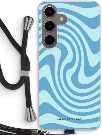 Case Company® - Hoesje met koord geschikt voor Samsung Galaxy S24 hoesje met Koord - Swirl Blauw - Telefoonhoesje met Zwart Koord - Bescherming aan alle Kanten en Over de Schermrand