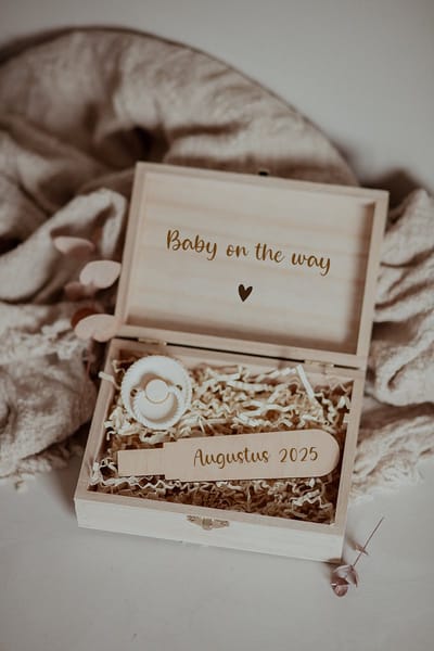 BolleToet - L Kistje baby on the way – zwangerschapstest + frigg speen - zwangerschapsbekendmaking