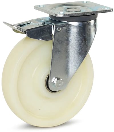 Nylon zwaarlast zwenkwiel geremd met topplaat - 200mm - 800kg