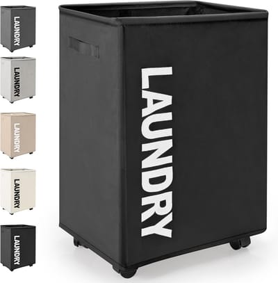 SnelShoppen - Vouwbare Wasmand met Wielen 65L | Mobiele Wasverzamelaar | Oxford Opbergmand voor Kleding en Dekens | Zwart | Perfect voor Thuis, Campin