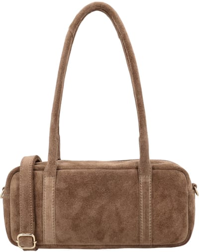 Charm London Sevilla Schoudertas - Suede - Handvaten - Verstelbare en Afneembare Schouderband - Dames - Handtas - Leer - Leren Dames Tas - Donkertaupe