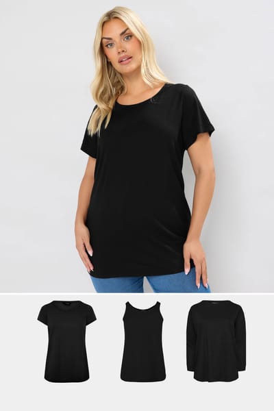 Yours 3Pack Zwarte Core Tshirt Essentials Set Size 42