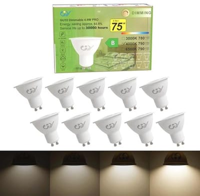 Dimbare GU10 Ledlamp 4,9W - 790 Lumen - 4000K Neutraal Wit - Vervangt 75W - 10 Stuks