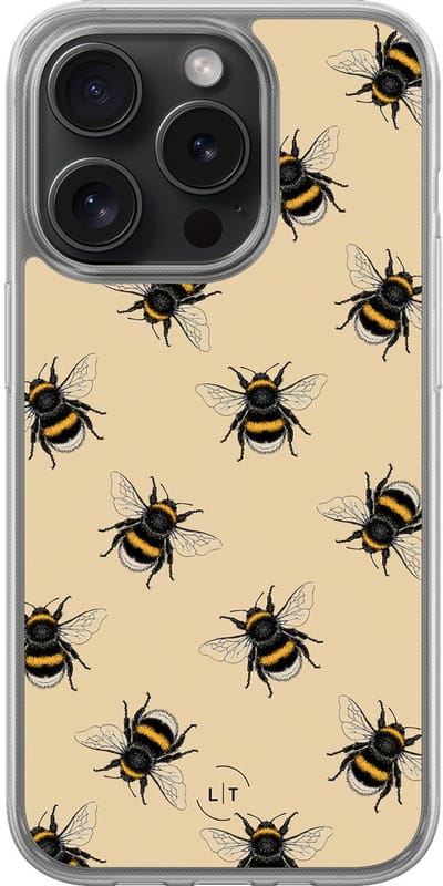 Hoesje geschikt voor iPhone 15 Pro - Bijen print - 2in1 backcover - Print / Illustratie - Geel - Leuke Telefoonhoesjes