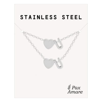 Initiaal Ketting & Armband set met Letter U Zilverkleurig - Stainless Steel - Met letter & Hartje! - Naam Ketting Cadeau - Sieraden Set op Kaartje - Pax Amare
