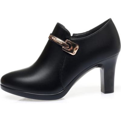 Comfort Diepe Mond Effen Enkele Schoenen Lente Herfst Nieuw Dikke Hak Mode Alles-passend Puntig Zijrits Leer Schoenen 36 black