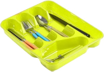 Plasticforte bestekbak - bestekhouders - 2x stuks - 5 vaks - lime groen - 27 x 34 x 5 cm - keuken opberg accessoires - ladeverdelers