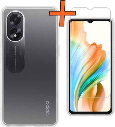 Hoes - Met Screenprotector - Geschikt voor OPPO A18 - Sterk & Shockproof - Back Cover - Siliconen Case - Telefoon Hoes - Transparant