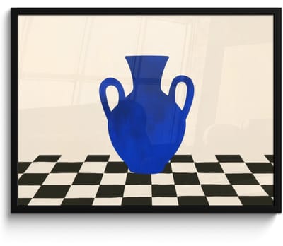 Poster in lijst - Fotolijst 70x50 cm - Posters - Vaas - Blauw - Geblokt - Modern - Posterlijst zwart - Decoratie - Wanddecoratie woonkamer - Muurdecoratie slaapkamer