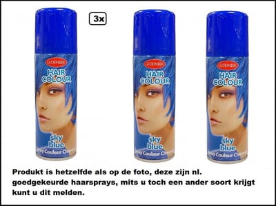 3x Haarspray blauw 125 ml - Sky blue - Merk Goodmark - Festival thema feest carnaval haar kleurspray party