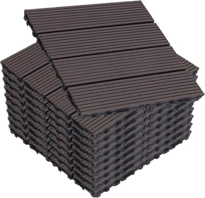 Terrastegels Hout-kunststof - Buitentegels Composiet - Buiten Vloer Leggen - In elkaar grijpend Systeem - 30x30 cm - Donkerbruin
