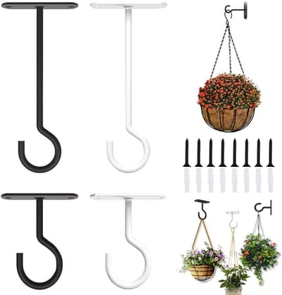4 stuks plafondhaken voor hangende planten, vierkante muurbevestiging, plantenhanger, metalen plantenbeugel, ijzeren lantaarns, hangers, wandmontage, schroefhaken met schroeven voor