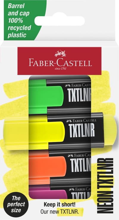 Faber-Castell tekstmarker TXTLNR - mini - 4 stuks - neonkleuren - markeerstift - FC-154204