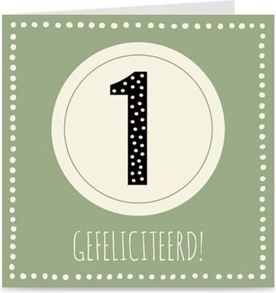 Verjaardagskaart met leeftijd voor kinderen | CIRKEL | 1 jaar | kaart met envelop | jongen / meisje