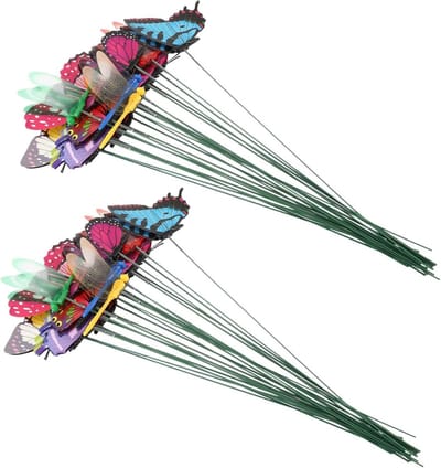 Tuinvlinders en libellen - Decoratie set - Tuin decoreren - 48-delige set - 31 cm - Multicolor