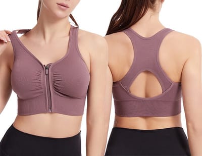 Sportbeha met voorsluiting - Maat XL - Sport BH met Rits - Fitness BH - Beha zonder beugel - Ondergoed dames - Sport kleding - Kledij – Bra – Paars - LOUZIR