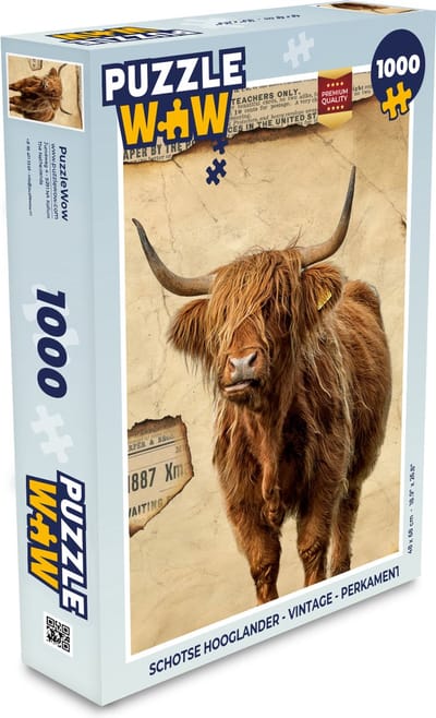 Puzzel Schotse hooglander - Vintage - Perkament - Legpuzzel - Puzzel 1000 stukjes volwassenen