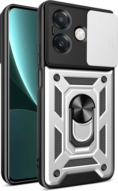 MobyDefend Hoesje - Geschikt voor Oppo A60 5G / Oppo A40 / Oppo A40m - Pantsercase Met Draaibare Ring - Zilvergrijs