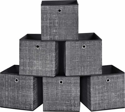 Hoppa! Opbergdozen, 6-delige set, opvouwbare stoffen dozen, vliesstof, kubussen, opbergmanden, organizer voor speelgoed, kleding, zwart