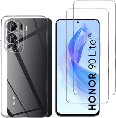 Hoesje Ultraslank geschikt voor Honor 90 Lite backcover siliconen Transparant en 2 stuks ScreenProtector Gehard Glas