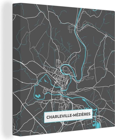 Canvas Schilderij Charleville-Mézières - Kaart - Plattegrond - Frankrijk - Stadskaart - 20x20 cm - Wanddecoratie