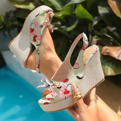 Dames Sandalen met Wedge Hak en Visbekje Snoepkleurige Bloemen Open Neus Zomerschoenen Lichtgewicht Rubberen Zool Dames Schoenen 36 brown