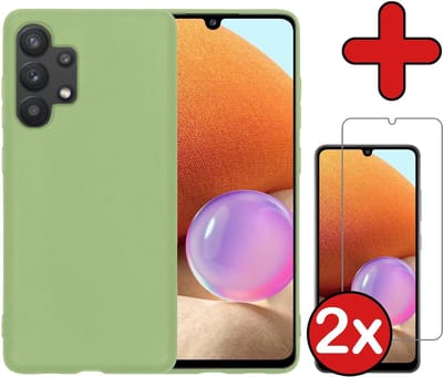Hoesje - Met 2x Screenprotector - Geschikt voor Samsung Galaxy A32 5G - Sterk & Shockproof - Telefoon Hoes - Back Cover - Siliconen Case - Telefoonhoes - Groen