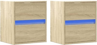 Zwevend Nachtkastje met LED Verlichting - Wandmontage - Sonoma Eiken (2 Stuks)