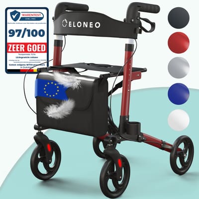 ELONEO Rollator – Lichtgewicht & Opvouwbaar - Binnen&Buiten - met Rugleuning - Wandelstokhouder -Tas