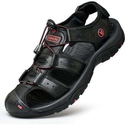 Heren Sandalen Echt Leer Schoenen plus Maat Zomer Casual Schoenen Trendy Alles-Match Zachte Zool Heren Pomp Strandschoenen 48 black