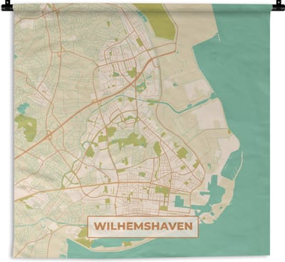 Wandkleed - Wanddoek - Wilhelmshaven - Plattegrond - Kaart - Stadskaart - Vintage - 180x180 cm - Wandtapijt