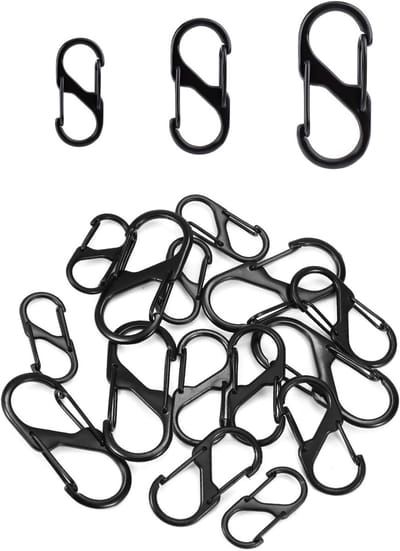 15-delige Zipper Lock Clip Set voor Rugzakken, Koffers en Sleutelhangers - Dubbel Vergrendelbare Carabiner in 3 Maten (Zwart)