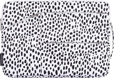Laptophoes 14 Inch XV - Laptop Sleeve met Extra Vakken - Panterprint Wit