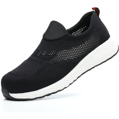 Chaussures de travail d'été respirantes pour hommes Bande réfléchissante Chaussures de sécurité légères Chaussures pour hommes indestructibles Baskets 44 black