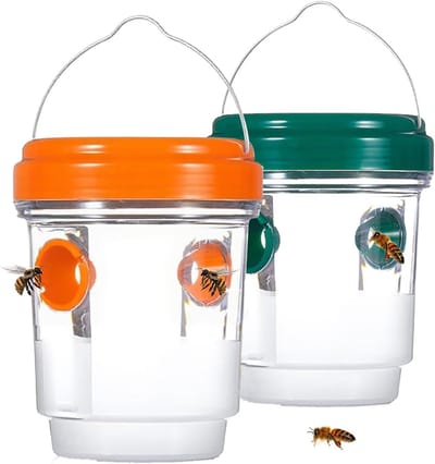 Wasp Trap - Outdoor Wasp Trap - 360° Effect - Natuurlijke Aantrekkingskracht - Geschikt voor Ophangen en Vangen van Wespennesten - Oranje - Groen - Verpakking van 2