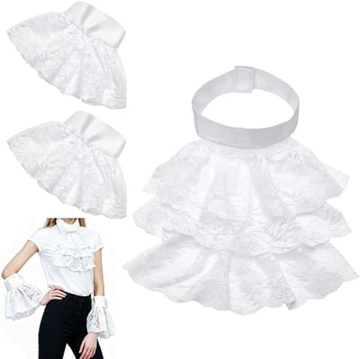 Lace cuffs en kraagset, afneembare kanten frill kraag, Victoriaanse kanten kraag voor Halloween kostuums en feestaccessoires voor dames en heren