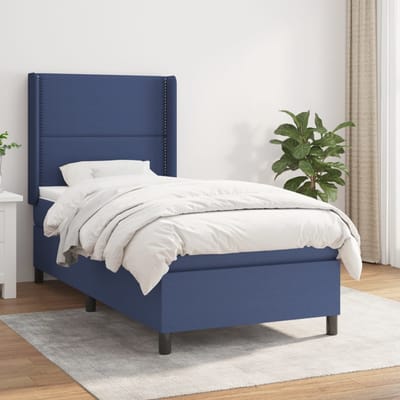 vidaXL - Boxspring - met - matras - stof - blauw - 100x200 - cm