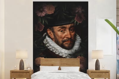 Behang - Fotobehang Willem van Oranje - Adriaen Thomasz - Bloemen - Breedte 200 cm x hoogte 300 cm