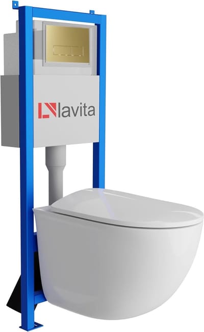 Toilet Ophanging Set - Wandtoilet Set - Badkamer Installatie - Zonder Spoelrand - 40 cm Breed - Goud