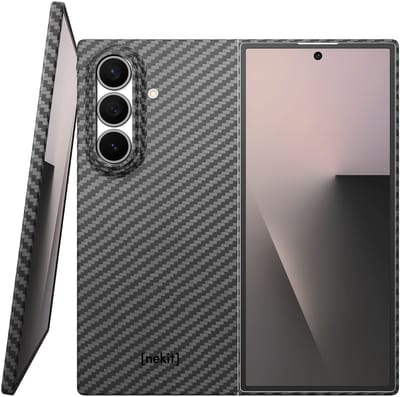 NEKIT Fiber Hoesje Geschikt voor Samsung Galaxy Z Fold 7 - Compatibel met MagSafe - High-Tech Kevlar - Back Cover Ultra Dun - Grijs/Zwart