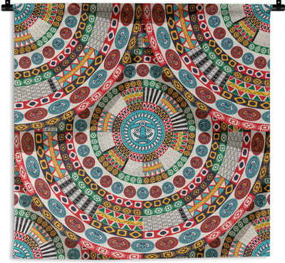 Wandkleed - Wanddoek - Tegel - Azteken - Cirkels - Patronen - 90x90 cm - Wandtapijt