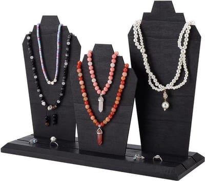 -Houten sieradenstandaard - sieraden opbergen - luxe design - zwart - halskettingen en armbanden - geschikt voor alle sieraden - 3 panelen - decoratief en praktisch.