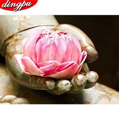 Peinture diamant 5D à faire soi-même, broderie complète de Religion, bouddha, décoration de la maison 20X30CM pink