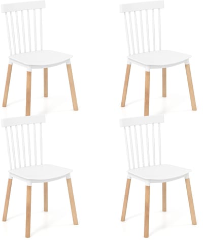 COSTWAY Eetkamerstoelen, set van 4, keukenstoelen met massief houten poten en antislip voetkussens, eetstoelen voor keuken, eetkamer, woonkamer, kantoor (wit)