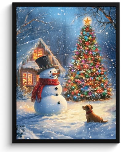 Poster in lijst - Fotolijst 60x80 cm - Posters - Kerstwonder - Winteravond - Kleurrijk - Posterlijst zwart - Decoratie - Wanddecoratie woonkamer - Muurdecoratie slaapkamer - Kerstversiering - Kerstdecoratie voor binnen - Kerstmis